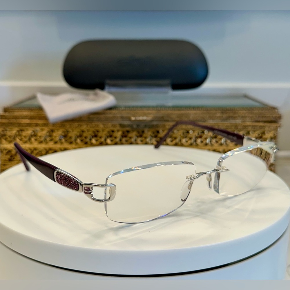 Silhouette - Rx Eyeglass Frames - Crystal Temple Accents - EUC w/Case & Cloth